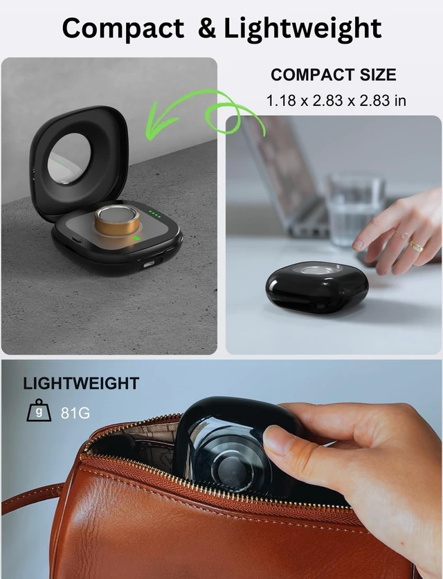 Alt view image 4 of 7 - Wireless Charging Case for Oura Ring 4 Charger, 2000mAh Portable Travel Charging Station Fits All-Sized Ring Gen 4, 30-Day Runtime (Official Charger NOT Included),Black