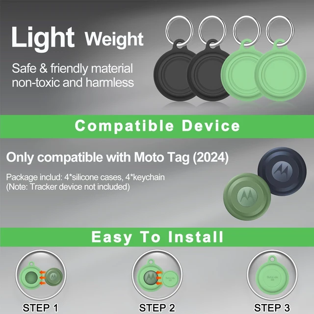 Alt view image 7 of 7 - 4 Pack for Moto Tag 2 Holder Waterproof Soft Silicone Case Cover Compatible with Motorola MotoTag Tracker 2024/2026 Fits Finder Keys/Kids/Luggage/Bags/Pet
