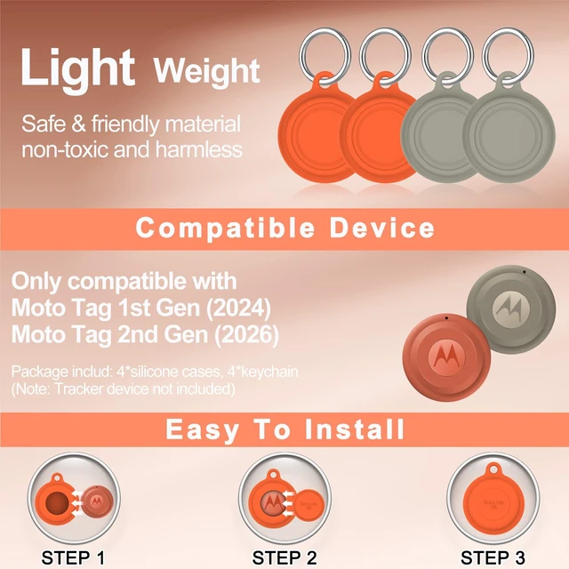 Alt view image 7 of 7 - 4 Pack for Moto Tag Holder, Waterproof Silicone Cover for Motorola Moto Tag 2024/2026, Soft Full Body Protective Case for MotoTag 2 Tracker, Fits Finder Keys/Kids/Luggage/Backpacks/Pet