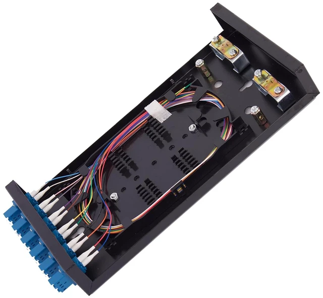 Main image of Single Mode Fiber Enclosure Kit - 12 Fiber Port OS1 Box, LC SM 12 Strand LC-UPC Pigtail Cable, LGX Loaded Panel - Wall Mount for Enterprise, Home, Data Center Networks