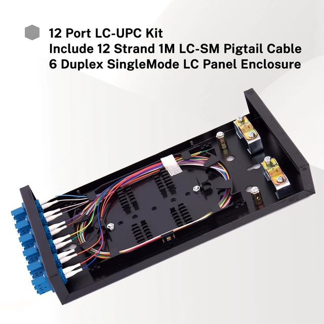 Alt view image 2 of 7 - Single Mode Fiber Enclosure Kit - 12 Fiber Port OS1 Box, LC SM 12 Strand LC-UPC Pigtail Cable, LGX Loaded Panel - Wall Mount for Enterprise, Home, Data Center Networks