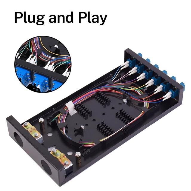 Alt view image 4 of 7 - Single Mode Fiber Enclosure Kit - 12 Fiber Port OS1 Box, LC SM 12 Strand LC-UPC Pigtail Cable, LGX Loaded Panel - Wall Mount for Enterprise, Home, Data Center Networks