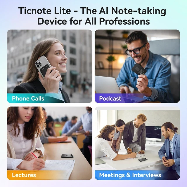 Alt view image 7 of 7 - TicNote AI Voice Recorder, AI Transcription & Summary (Black) With Case, APP Control, 120+ Languages, Dual-Mode Recording, Voiceprint Identification, AI Shadow, 600 Minutes Free/Month