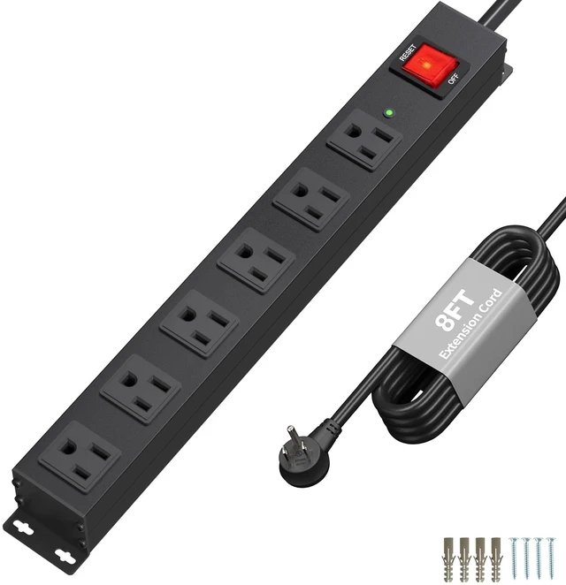 Main image of 6 Outlets Heavy Duty Power Strip with 2100J Surge Protection and 15A Circuit Breker,6 Wide-Spaced Outlets in Metal Housing,Wall Mount with 8FT Extension Cord for Organized Home,Office,Garage