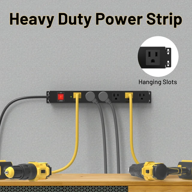 Alt view image 5 of 5 - 6 Outlets Heavy Duty Power Strip with 2100J Surge Protection and 15A Circuit Breker,6 Wide-Spaced Outlets in Metal Housing,Wall Mount with 8FT Extension Cord for Organized Home,Office,Garage