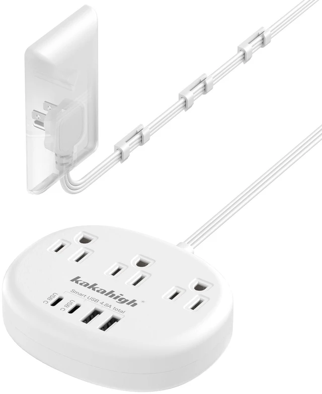 Main image of Flat Extension Cord with Outlet Cover & Cable Clips- 10 FT 1625W Flat 90 Degree Power Strip with 3 AC Outlet 4 USB (24W/4.8A), For Behind Furniture Couch Sofa TV, etc
