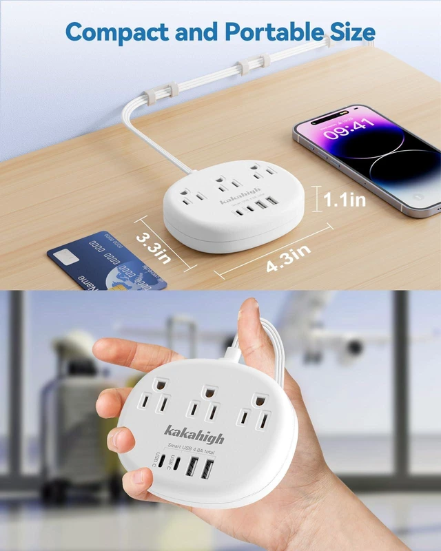 Alt view image 4 of 7 - Flat Extension Cord with Outlet Cover & Cable Clips- 10 FT 1625W Flat 90 Degree Power Strip with 3 AC Outlet 4 USB (24W/4.8A), For Behind Furniture Couch Sofa TV, etc