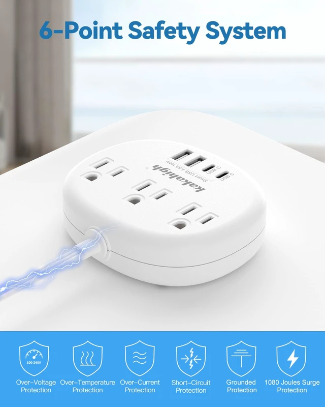 Alt view image 6 of 7 - Flat Extension Cord with Outlet Cover & Cable Clips- 10 FT 1625W Flat 90 Degree Power Strip with 3 AC Outlet 4 USB (24W/4.8A), For Behind Furniture Couch Sofa TV, etc