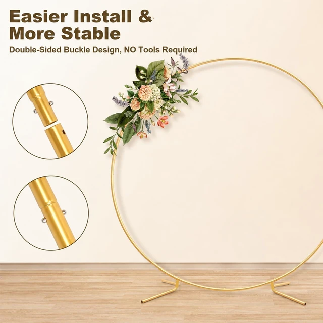 Alt view image 3 of 6 - Round Backdrop Stand, 6.2ft (1.9m) Gold Circle Round Wedding Arch Stand Plant Support