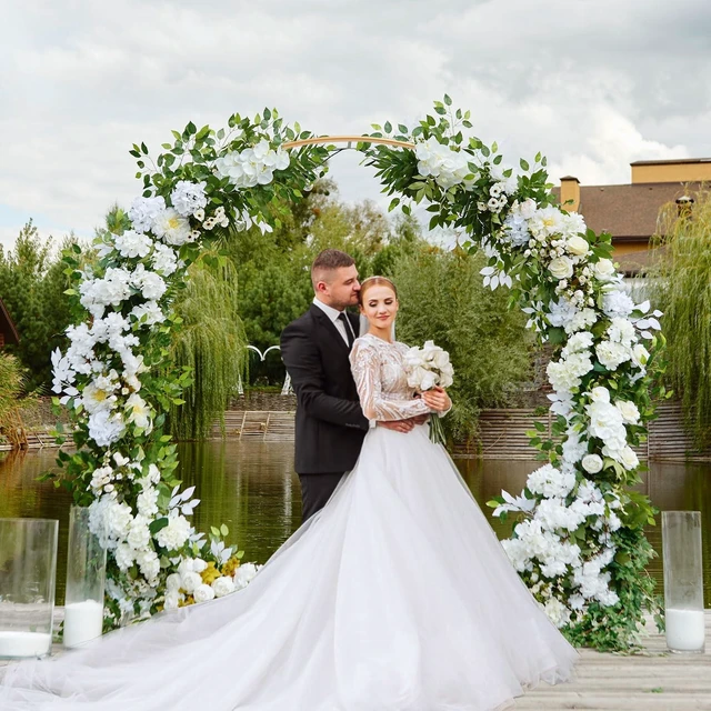 Alt view image 5 of 6 - Round Backdrop Stand, 6.2ft (1.9m) Gold Circle Round Wedding Arch Stand Plant Support
