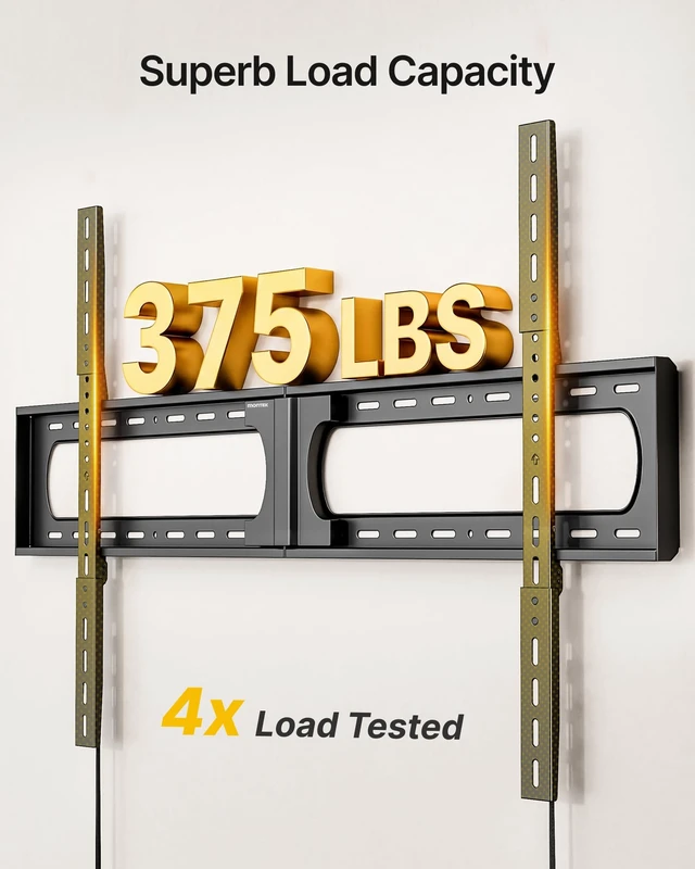 Alt view image 3 of 7 - Heavy Duty Fixed TV Wall Mount for 37-150 Inch TVs, Up to 375 lbs Built for Extra-Large TVs; Max VESA 1200x800mm, 1.25 in Low-Profile Design, Horizontal Sliding, 16/18/24-in Stud Support