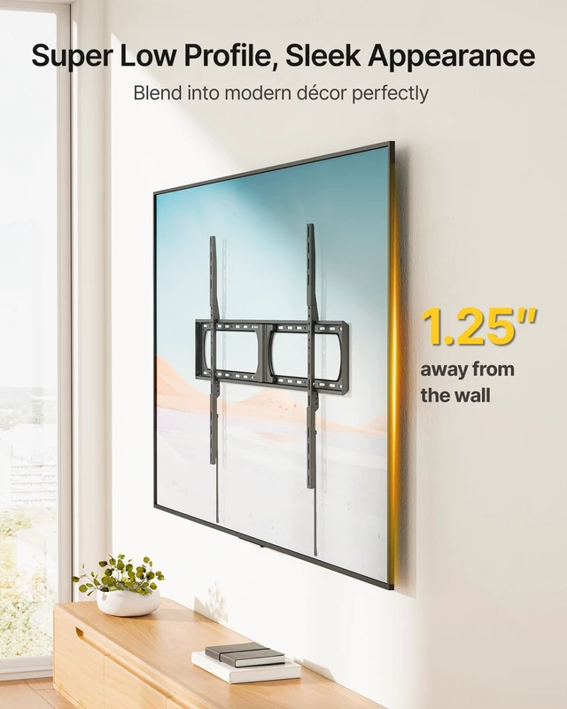 Alt view image 4 of 7 - Heavy Duty Fixed TV Wall Mount for 37-150 Inch TVs, Up to 375 lbs Built for Extra-Large TVs; Max VESA 1200x800mm, 1.25 in Low-Profile Design, Horizontal Sliding, 16/18/24-in Stud Support