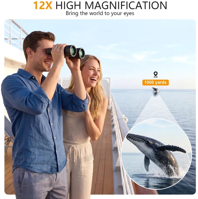 Alt view image 4 of 7 - 12x50 Binoculars for Adults Cruise Ship Travel Outdoor High Powerd Gift Large 50mm Objective Lens, Easy Focus, Low Light Vision, Clear Image for Bird Watching Hunting Concert Stargazing