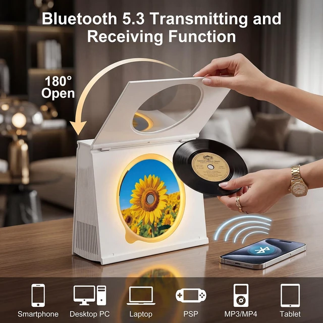 Alt view image 3 of 7 - Portable CD Player Bluetooth 5.3, Hi-Fi Speaker,4000mAh Battery Desktop CD music player for home with Light modes, battery level indicator,4000mAh Rechargeable Battery,room decor,Gift Ideas