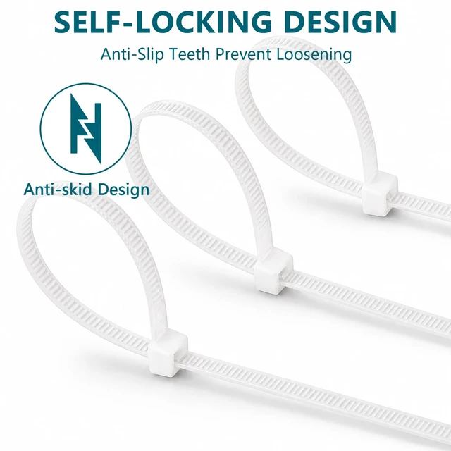 Alt view image 5 of 7 - Zip Ties Heavy Duty Assorted Sizes (12"+18"+20"+24")-300 Pack White Zip Ties with 4-Tooth Lock,UV Resistant Nylon 66 Wire Ties for Outdoor Cable Management, Fence, Tarps, Garden