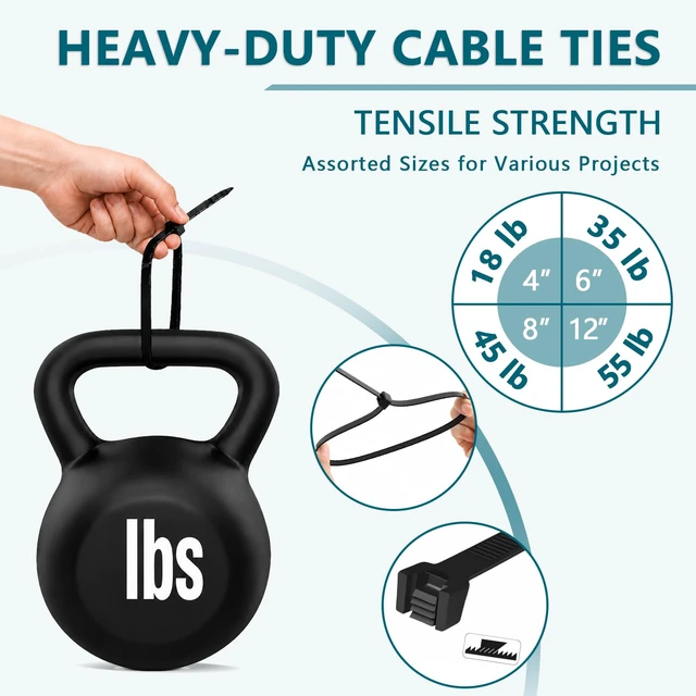Alt view image 3 of 7 - Zip Ties Heavy Duty Assorted Sizes (12"+18"+20"+24")-300 Pack Black Large Cable ties,UV Resistant Nylon 66 Wire Ties for Outdoor Cable Management, Fence, Tarps, Garden