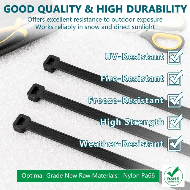 Alt view image 4 of 7 - Zip Ties Heavy Duty Assorted Sizes (12"+18"+20"+24")-300 Pack Black Large Cable ties,UV Resistant Nylon 66 Wire Ties for Outdoor Cable Management, Fence, Tarps, Garden