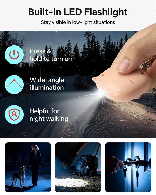 Alt view image 4 of 7 - Personal Safety Alarm, 2 Pack Loud 130dB Siren Emergency Panic Alarm with LED Light, Easy Pull Pin Keychain Self-Defense Security Alarm for Women, Seniors, Kids