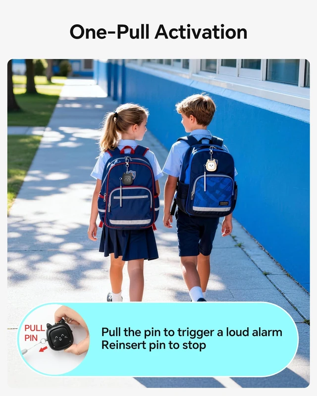 Alt view image 3 of 7 - Personal Safety Alarm, 2 Pack Loud 130dB Siren Emergency Panic Alarm with LED Light, Easy Pull Pin Keychain Self-Defense Security Alarm for Women, Seniors, Kids