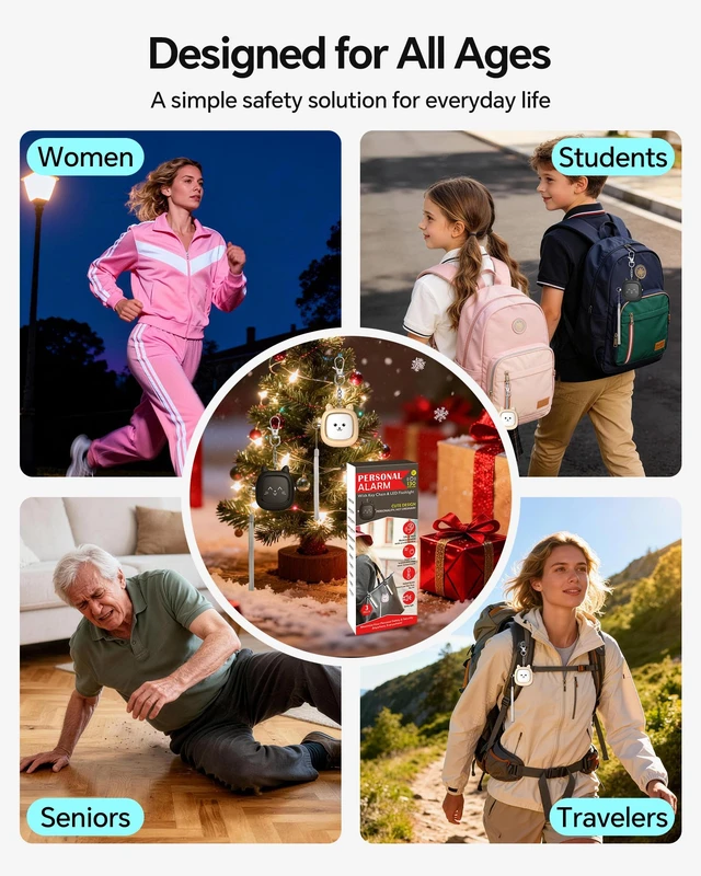 Alt view image 7 of 7 - Personal Safety Alarm, 2 Pack Loud 130dB Siren Emergency Panic Alarm with LED Light, Easy Pull Pin Keychain Self-Defense Security Alarm for Women, Seniors, Kids