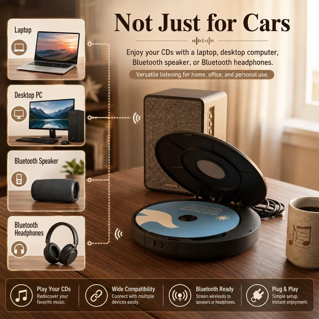 Alt view image 5 of 6 - External CD Player for Car, Portable USB Car CD Player Plug and Play, Universal Compact Vehicle CD Disk Reader Compatible with Cars, SUVs, Trucks, PC