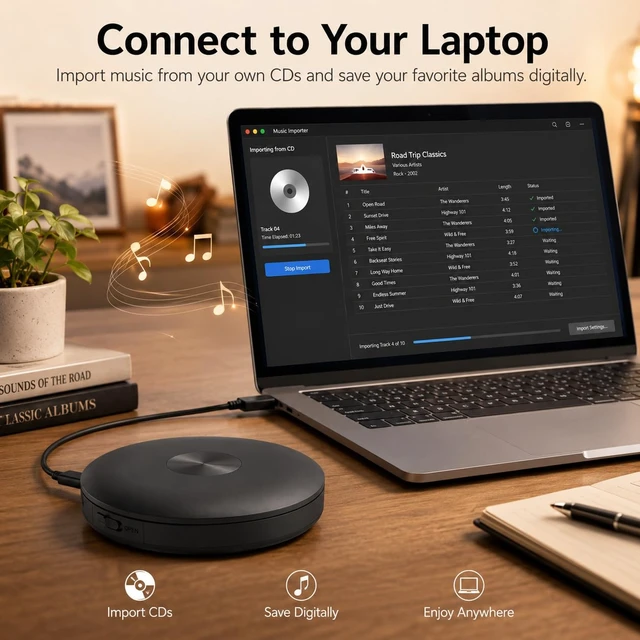 Alt view image 6 of 6 - External CD Player for Car, Portable USB Car CD Player Plug and Play, Universal Compact Vehicle CD Disk Reader Compatible with Cars, SUVs, Trucks, PC