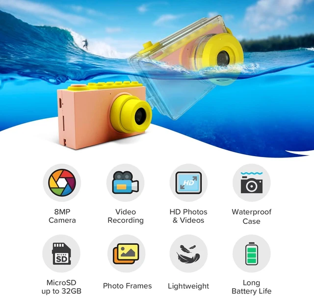 Alt view image 7 of 7 - myFirst Camera 2 - Kids Action and Underwater Camera, 8MP 1080P HD Video Toddler Digital Camera, Webcam, Tripod Mount, MicroSD Card, Neck Lanyard, Christmas or Birthday Gift for Kids 3-12 (Pink)