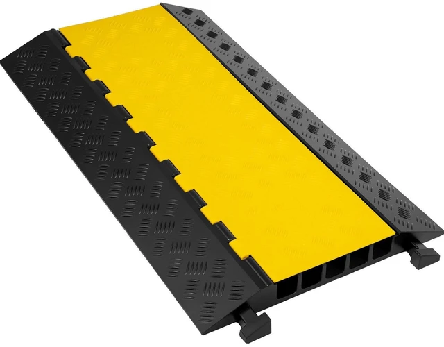 Main image of 5 Channel Rubber Cable Protector Ramp Heavy Duty Wire Cord Cover 18000Lbs Load Capacity for Driveway, Modular Interlocking Connection, Cable Traffic Speed Bump, with Flip-Open Top Cover