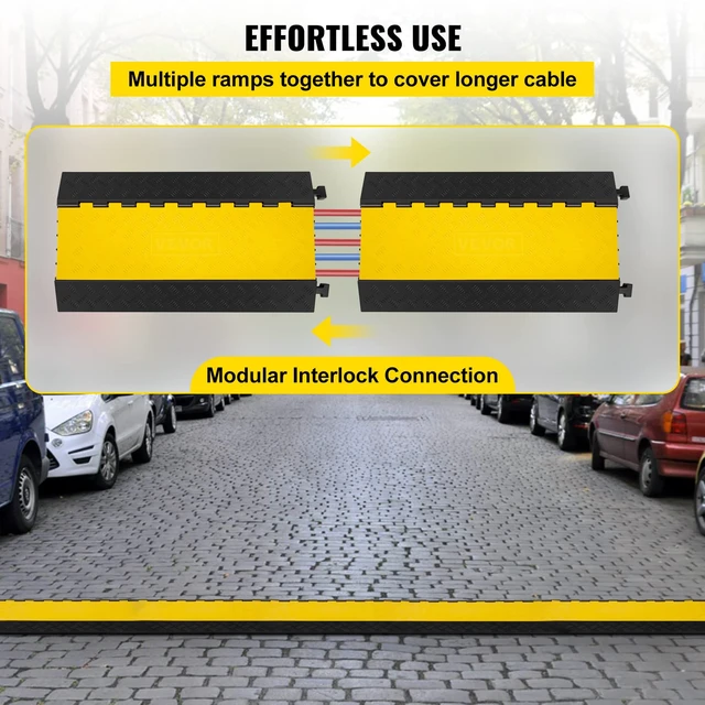 Alt view image 6 of 7 - 5 Channel Rubber Cable Protector Ramp Heavy Duty Wire Cord Cover 18000Lbs Load Capacity for Driveway, Modular Interlocking Connection, Cable Traffic Speed Bump, with Flip-Open Top Cover