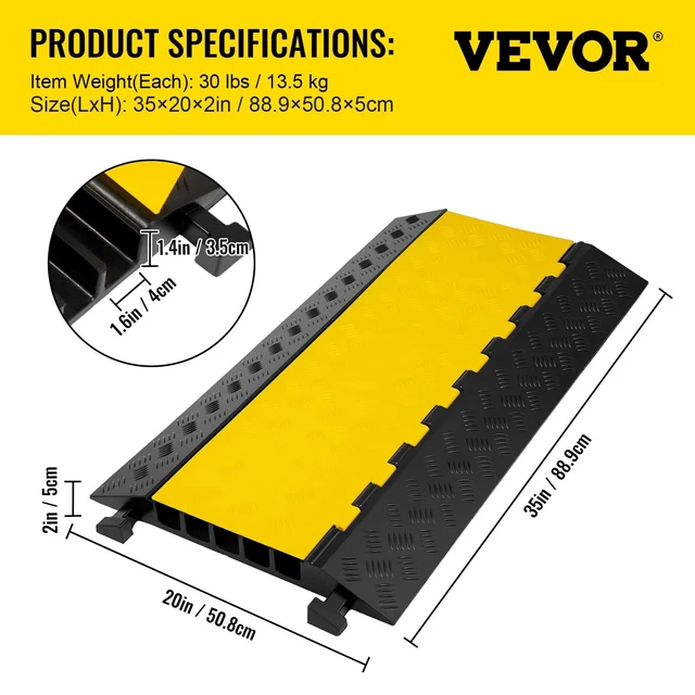 Alt view image 7 of 7 - 5 Channel Rubber Cable Protector Ramp Heavy Duty Wire Cord Cover 18000Lbs Load Capacity for Driveway, Modular Interlocking Connection, Cable Traffic Speed Bump, with Flip-Open Top Cover