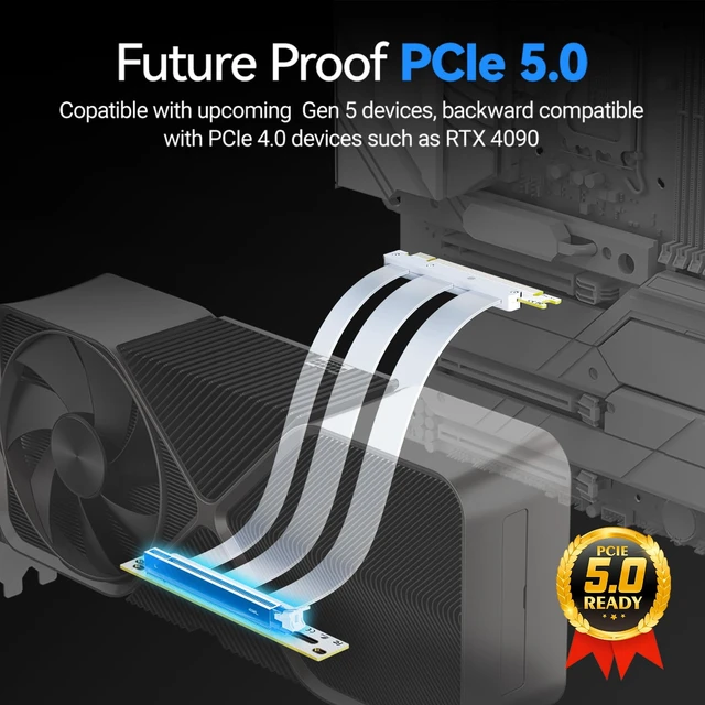 Alt view image 3 of 5 - PCIE 5.0 Riser Cable Vertical GPU Mount x16 128GB/s RTX 5090/5080 180mm Flexible 90°/180° Bend, Gold Plated Pins, 29AWG EMI Shield, Near Zero Signal Loss, 6 Layer PCB, RTX 4090/5070 9070XT