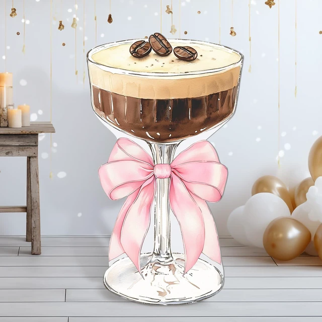 Main image of 4ft Martini Cardboard Cutout Tini Bit Older Birthday Pink&Brown Large Espresso Martini Standee, A Bit Older Birthday Backdrop for Women Bachelorette Bridal Shower Bar Photo Prop