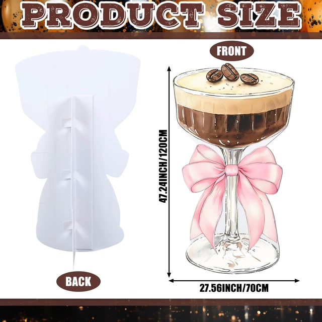 Alt view image 5 of 6 - 4ft Martini Cardboard Cutout Tini Bit Older Birthday Pink&Brown Large Espresso Martini Standee, A Bit Older Birthday Backdrop for Women Bachelorette Bridal Shower Bar Photo Prop