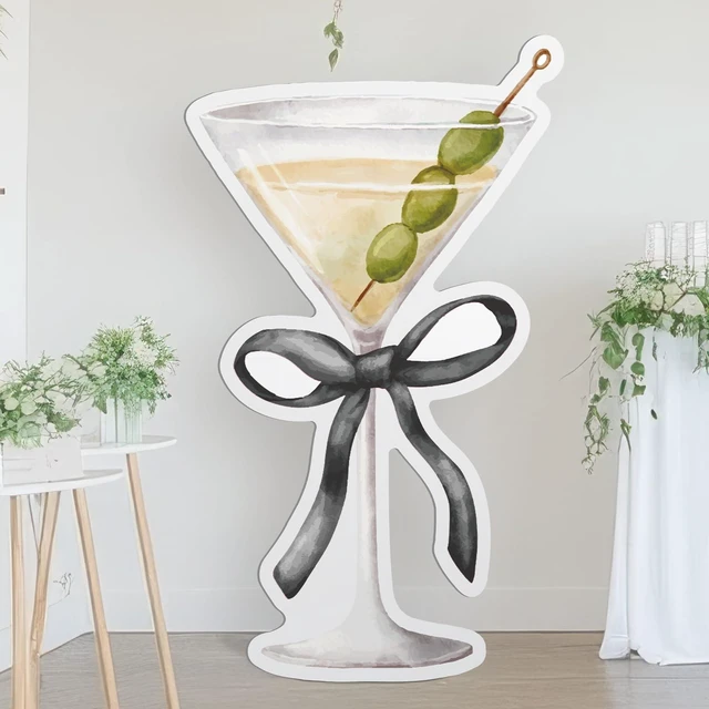 Main image of 4ft a Tini Bit Older Birthday Black Martini Cardboard Cutout Espresso Martini Themed Standee for Women, Bachelorette Bridal Shower Bar Decor, Large Cocktail Glass with Black Bow