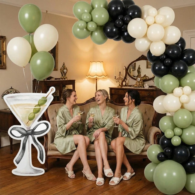 Alt view image 2 of 7 - 4ft a Tini Bit Older Birthday Black Martini Cardboard Cutout Espresso Martini Themed Standee for Women, Bachelorette Bridal Shower Bar Decor, Large Cocktail Glass with Black Bow