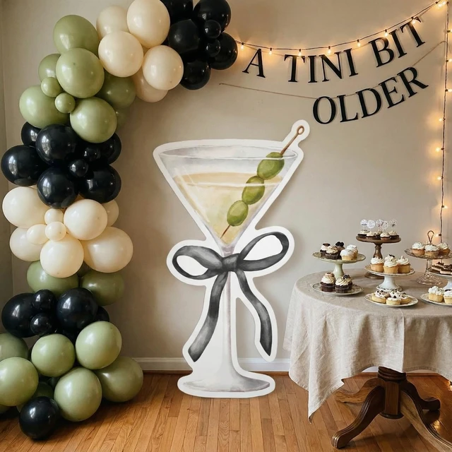 Alt view image 4 of 7 - 4ft a Tini Bit Older Birthday Black Martini Cardboard Cutout Espresso Martini Themed Standee for Women, Bachelorette Bridal Shower Bar Decor, Large Cocktail Glass with Black Bow