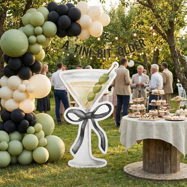 Alt view image 5 of 7 - 4ft a Tini Bit Older Birthday Black Martini Cardboard Cutout Espresso Martini Themed Standee for Women, Bachelorette Bridal Shower Bar Decor, Large Cocktail Glass with Black Bow