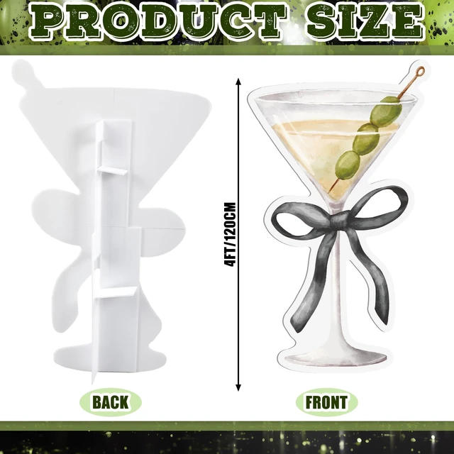 Alt view image 6 of 7 - 4ft a Tini Bit Older Birthday Black Martini Cardboard Cutout Espresso Martini Themed Standee for Women, Bachelorette Bridal Shower Bar Decor, Large Cocktail Glass with Black Bow