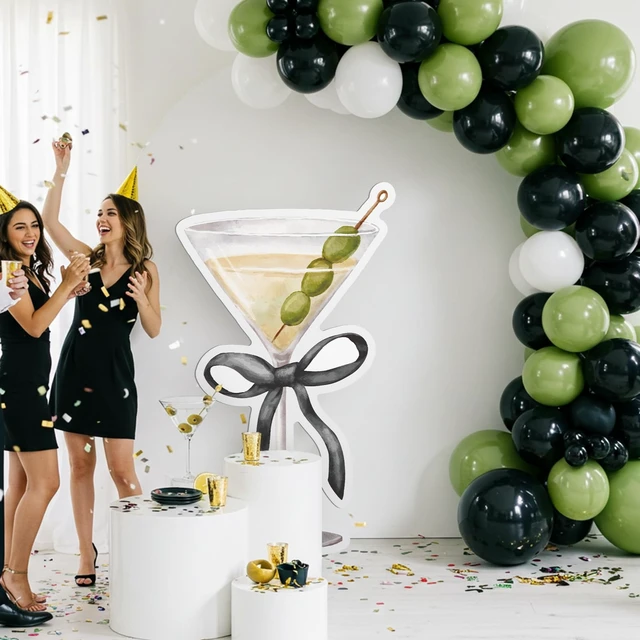 Alt view image 7 of 7 - 4ft a Tini Bit Older Birthday Black Martini Cardboard Cutout Espresso Martini Themed Standee for Women, Bachelorette Bridal Shower Bar Decor, Large Cocktail Glass with Black Bow