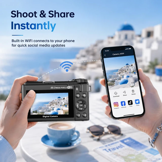 Alt view image 4 of 7 - 8K Digital Camera for Photography, 88MP Vlogging Camera with Flip Screen 18X zoom WiFi video camera, ideal for beginner vlogging/travel, includes 32GB SD card and 2 rechargeable batteries