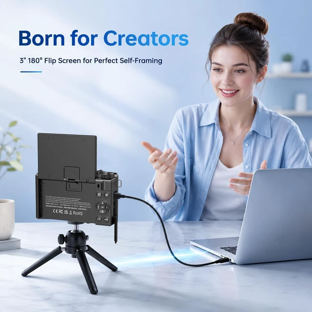 Alt view image 6 of 7 - 8K Digital Camera for Photography, 88MP Vlogging Camera with Flip Screen 18X zoom WiFi video camera, ideal for beginner vlogging/travel, includes 32GB SD card and 2 rechargeable batteries