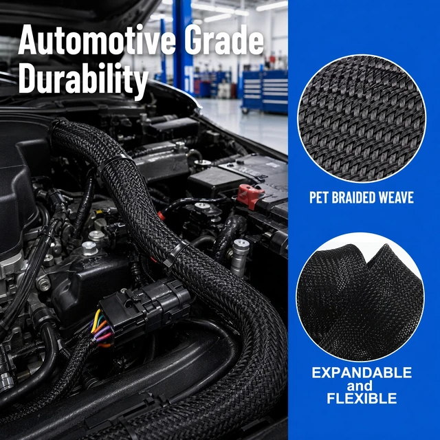 Alt view image 6 of 7 - 32ft 1.4" Expandable Wire Loom Cover, Flexible Cable Sleeve Cord Management Black PET Braided Wire Harness Cover Shield Sleeve Durable Abrasion Resistance Cord Protector for Automotive Robot Machinery