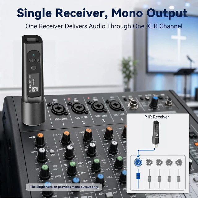 Alt view image 6 of 7 - Wireless XLR Bluetooth Receiver, High-Fidelity Audio Bluetooth Audio Adapter for PA Speakers, Mixers & Live Sound, OLED Display, 14H Battery, 100 FT Range