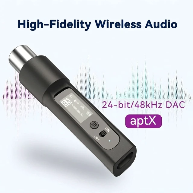 Alt view image 7 of 7 - Wireless XLR Bluetooth Receiver, High-Fidelity Audio Bluetooth Audio Adapter for PA Speakers, Mixers & Live Sound, OLED Display, 14H Battery, 100 FT Range