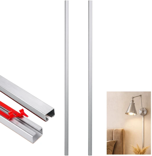 Main image of 2 Pack 30" Long Metal Cord Cover Self-Adhesive Brushed Lamp Cable Raceway Wire Hider for Wall Cable Home Office Kitchen(Silver)