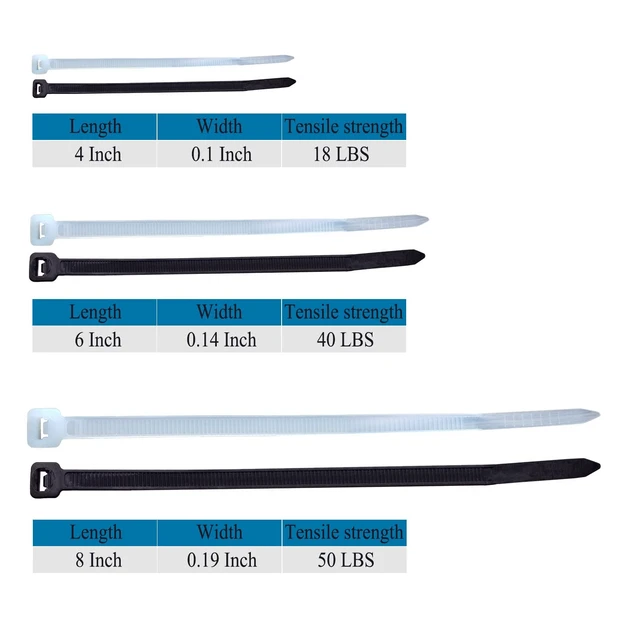 Alt view image 2 of 6 - Black and White Zip Ties Assorted Sizes 4+6+8 Inch 400 Pack Self-locking,Assorted Cable Ties 4 inch 6 inch 8 inch 12 inch each 100 Mix Pack,Heavy dutyFor indoor and outdoorbag Pack