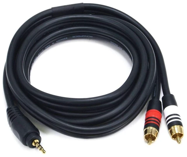 Main image of 6ft Premium 3.5mm Stereo Male to 2RCA Male 22AWG Cable (Gold Plated) - Black