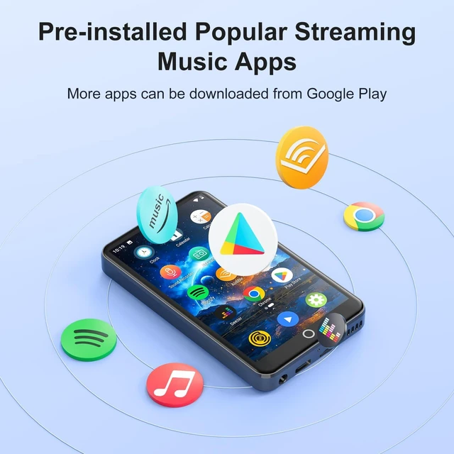 Alt view image 3 of 7 - Android MP3 Player 4" Touchscreen Bluetooth WiFi Gray Android 9 OS, 2GB RAM+16GB ROM, Speaker, Spotify/ Music/Audible, Google Play Store for Apps