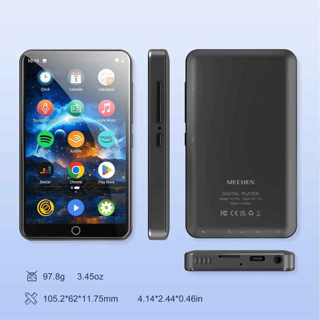 Alt view image 7 of 7 - Android MP3 Player 4" Touchscreen Bluetooth WiFi Gray Android 9 OS, 2GB RAM+16GB ROM, Speaker, Spotify/ Music/Audible, Google Play Store for Apps