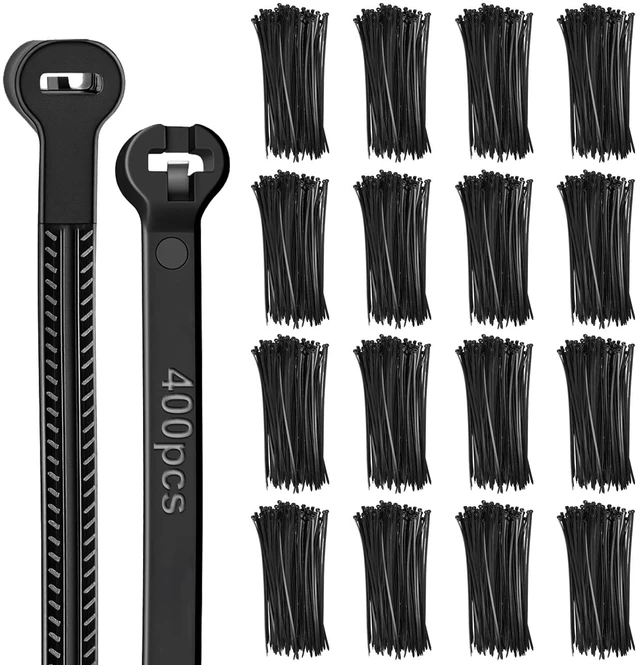 Main image of 11 Inch 400 Pcs Black Zip Tie Cable Tie with Metal Tooth Self Locking Nylon Cable Zip Ties, 80 Lbs Tensile Strength, UV Resistant Wire Wraps Multi Purpose for Industrial Indoor Outdoor Use